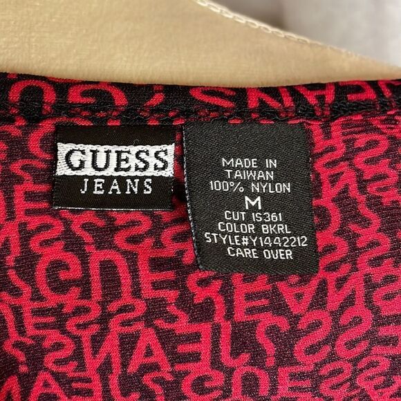 Guess Jeans Black & Red Nylon Logo Short Sleeve Top (Size: Medium) - Picture 8 of 13